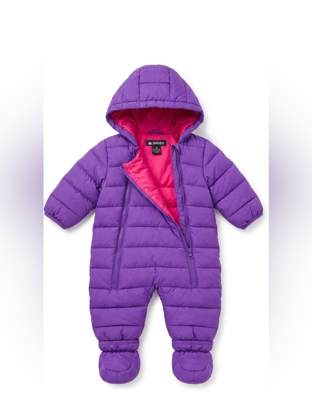 Snozu Infant Purple Hooded Puffer Snowsuit One-Piece Bunting 6M